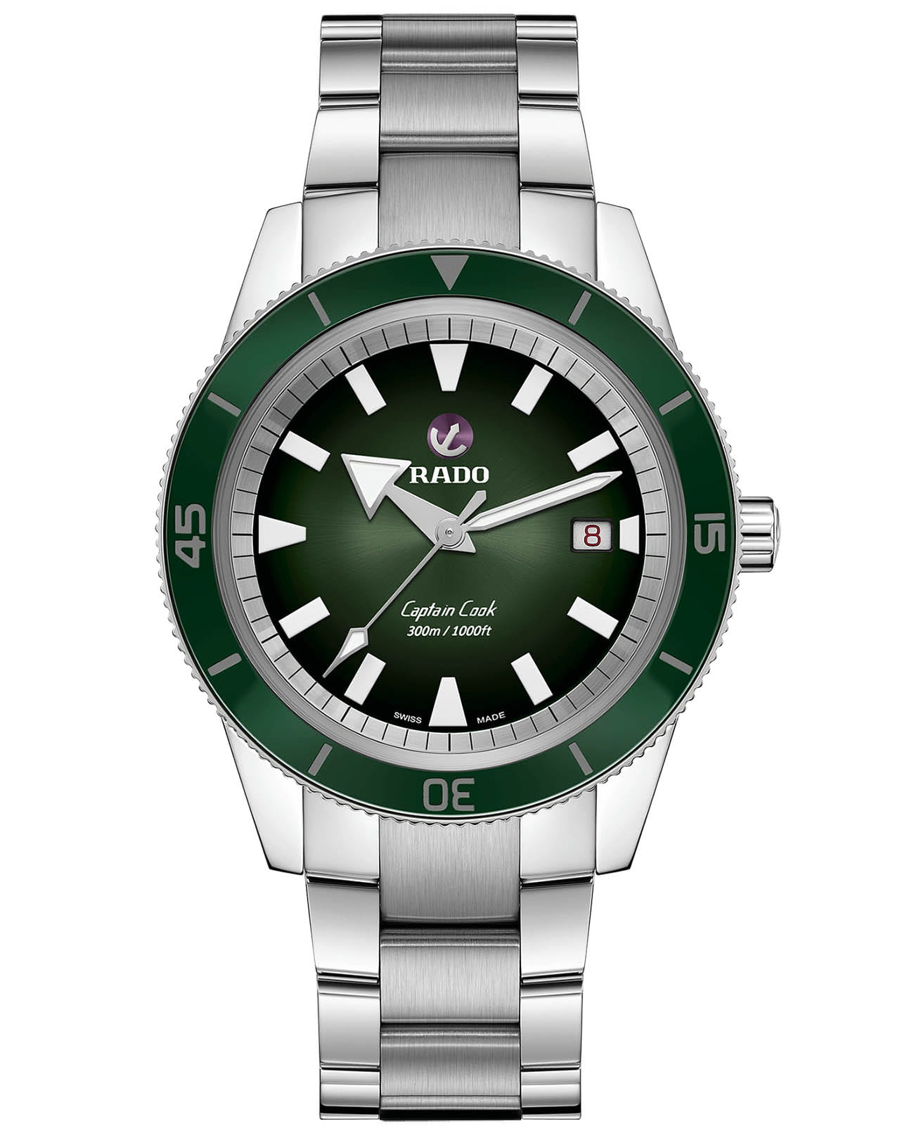 Rado Rado Captain Cook Automatic R32105313 Automatic R32105313 механические мужские часы зеленый циферблат, браслет нержавеющая сталь — вид спереди